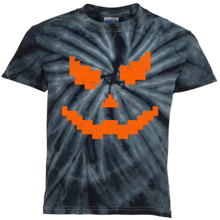 Halloween Funny Jack O Lantern Pumpkin Evil Smile Pixel Game Gift Kids Tie-Dye T-Shirt