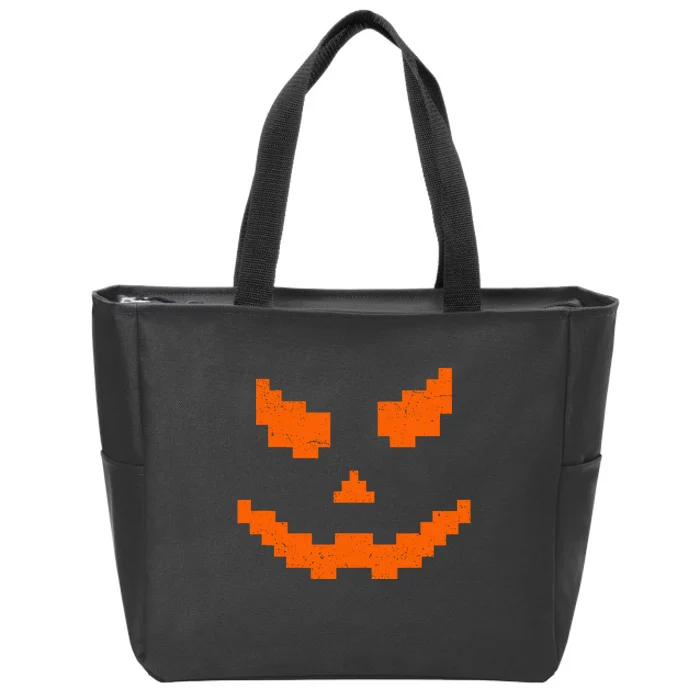 Halloween Funny Jack O Lantern Pumpkin Evil Smile Pixel Game Gift Zip Tote Bag