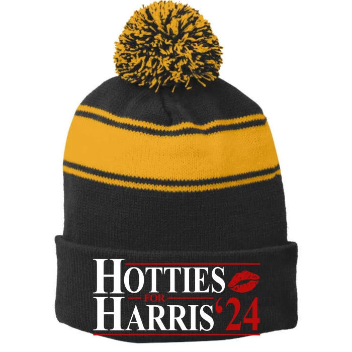 Hotties For Kamala Harris 2024 Smooch Lip Funny Politcal Stripe Pom Pom Beanie