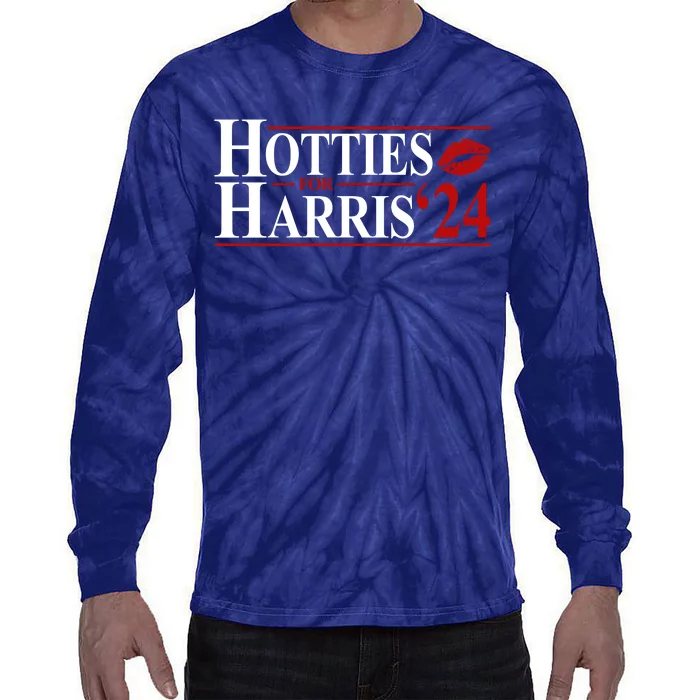 Hotties For Kamala Harris 2024 Smooch Lip Funny Politcal Tie-Dye Long Sleeve Shirt