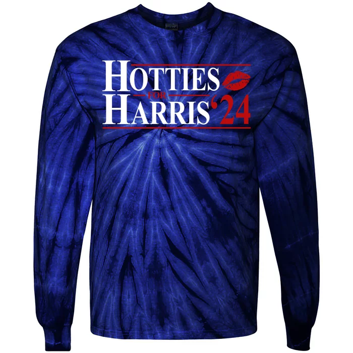 Hotties For Kamala Harris 2024 Smooch Lip Funny Politcal Tie-Dye Long Sleeve Shirt