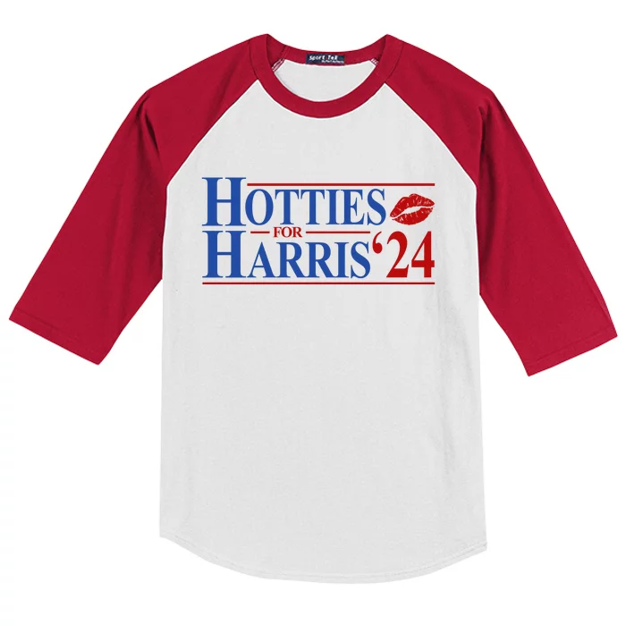 Hotties For Kamala Harris 2024 Smooch Lip Funny Politcal Kids Colorblock Raglan Jersey