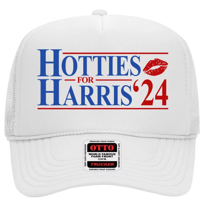 Hotties For Kamala Harris 2024 Smooch Lip Funny Politcal High Crown Mesh Trucker Hat