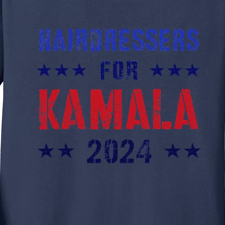 Hairdressers For Kamala 2024 Election Joyful Warrior Kids Long Sleeve Shirt