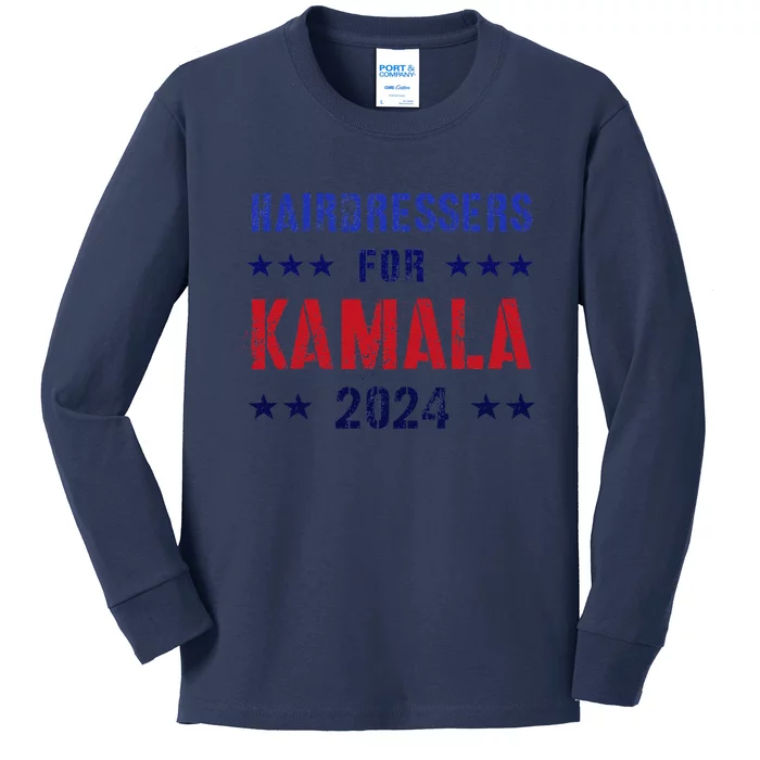 Hairdressers For Kamala 2024 Election Joyful Warrior Kids Long Sleeve Shirt