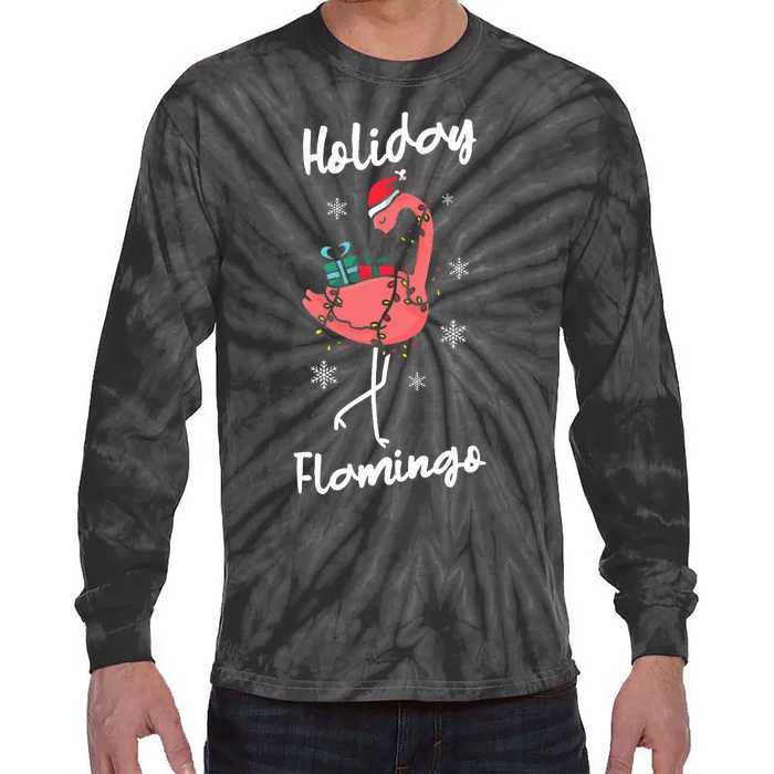 Holiday Flamingo Lover Christmas Holiday Season Tie-Dye Long Sleeve Shirt