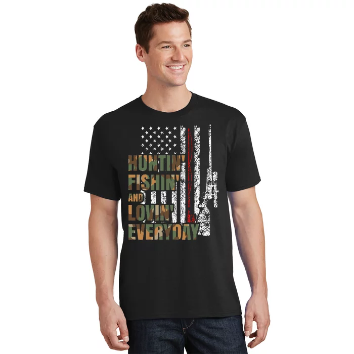 Hunting Fishing Loving Everyday American Deer Hunter Patriot T-Shirt