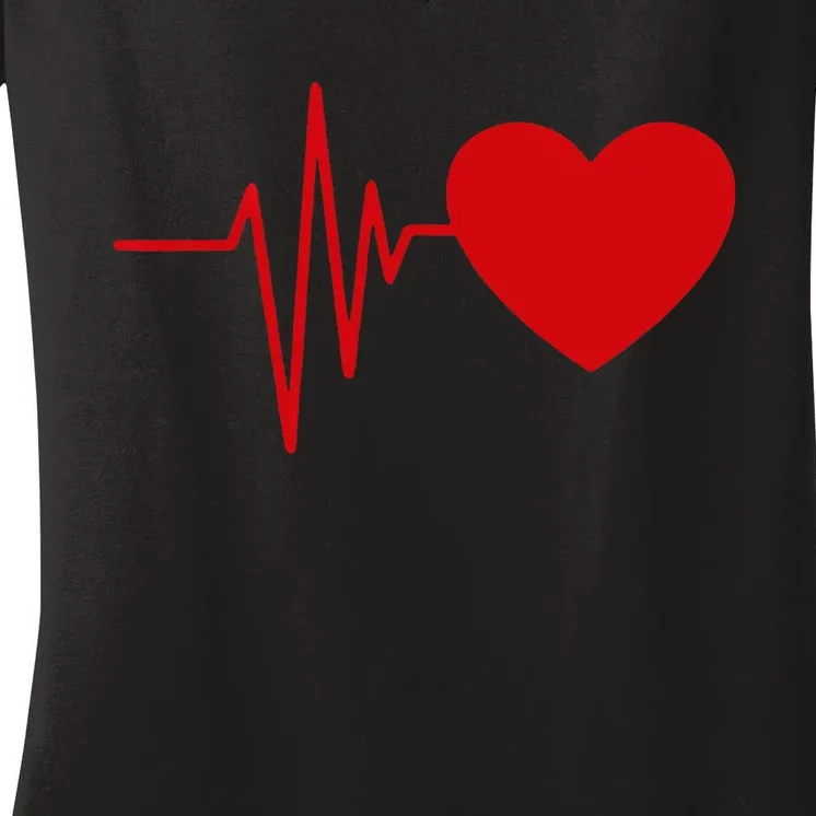 Heartbeat Funny Love Cute Red Heart Beat Valentine's Day Women's V-Neck T-Shirt