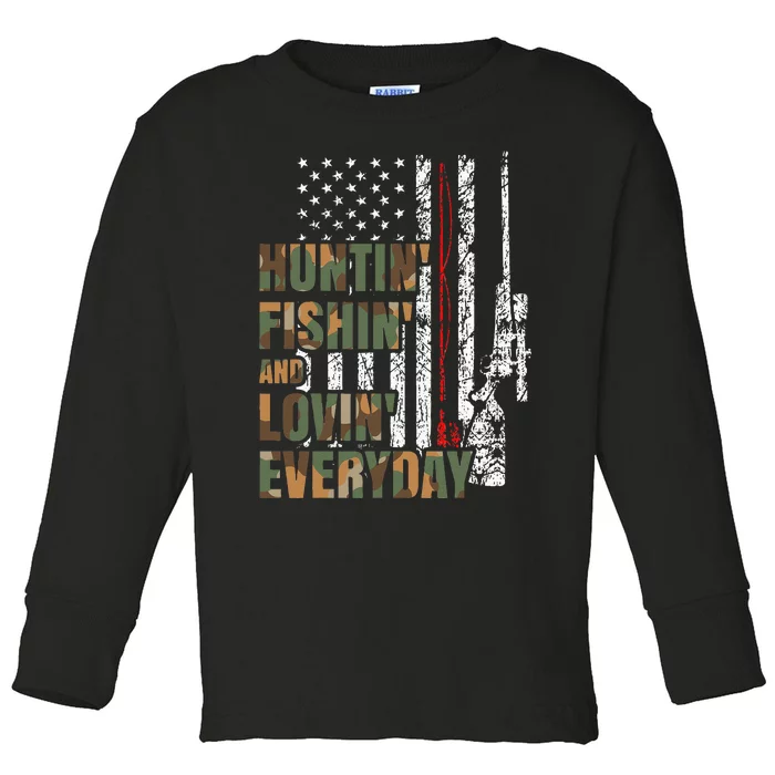 Hunting Fishing Loving Everyday American Deer Hunter Patriot Toddler Long Sleeve Shirt