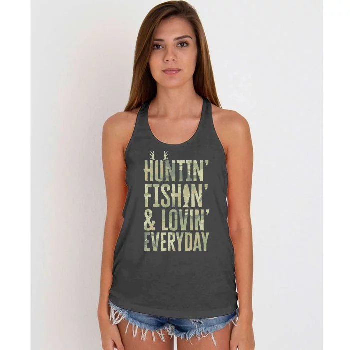 Hunting Fishing Loving Every Day Fathers Day Camo Women's Knotted Racerback Tank