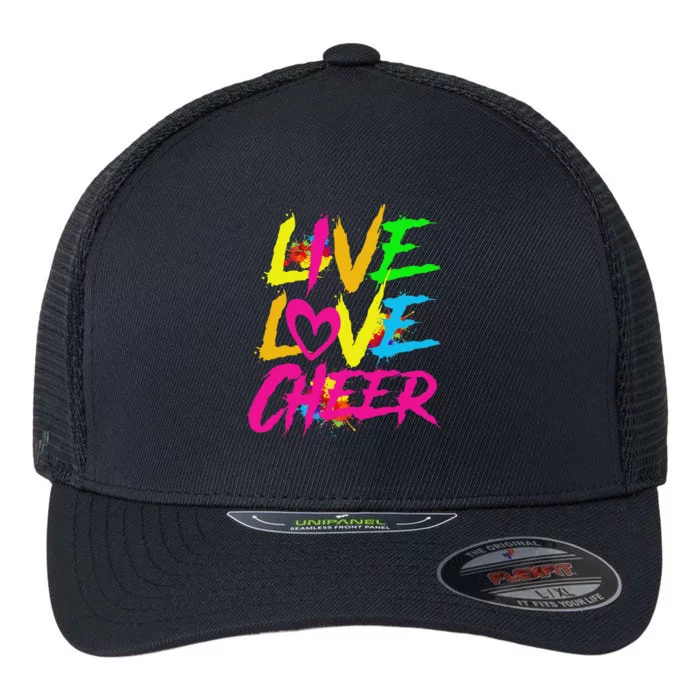 Happy Funny Live Love Cheer Cute Women Cheerleader Flexfit Unipanel Trucker Cap