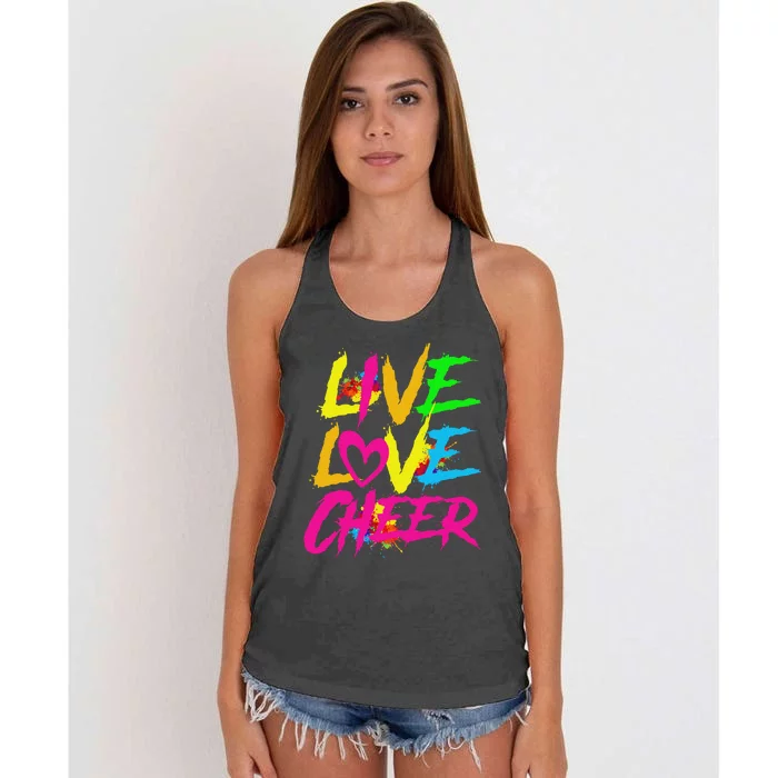 Happy Funny Live Love Cheer Cute Women Cheerleader Women's Knotted Racerback Tank