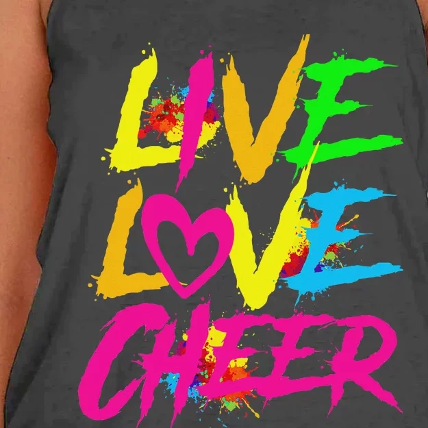 Happy Funny Live Love Cheer Cute Women Cheerleader Women's Knotted Racerback Tank