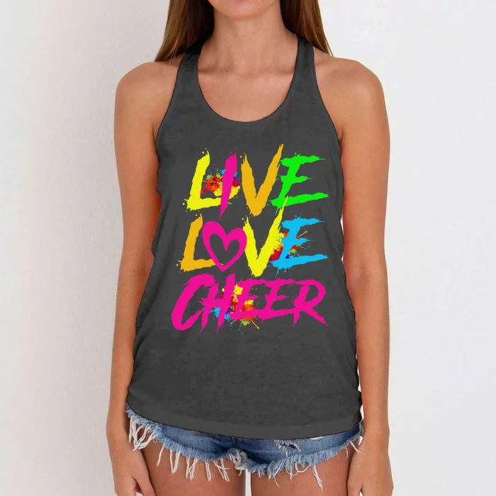 Happy Funny Live Love Cheer Cute Women Cheerleader Women's Knotted Racerback Tank