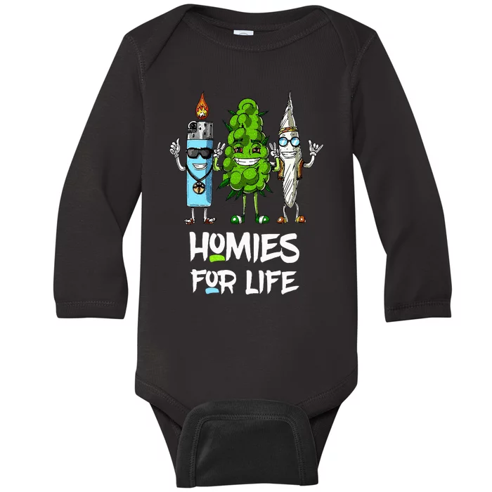 Homies For Life Weed Funny Baby Long Sleeve Bodysuit