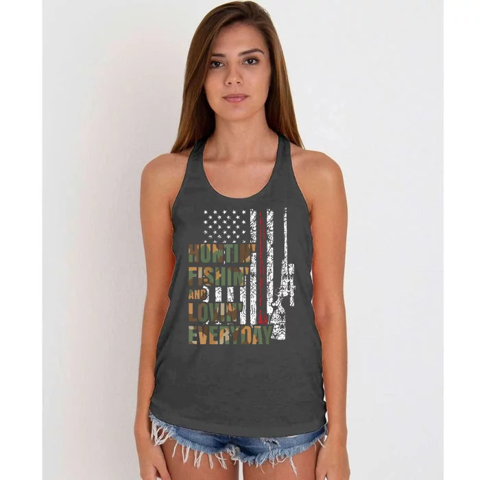 Hunting Fishing Loving Everyday American Deer Hunter Patriot Women's Knotted Racerback Tank