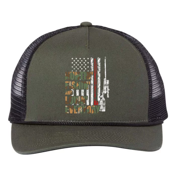 Hunting Fishing Loving Everyday American Deer Hunter Patriot Retro Rope Trucker Hat Cap