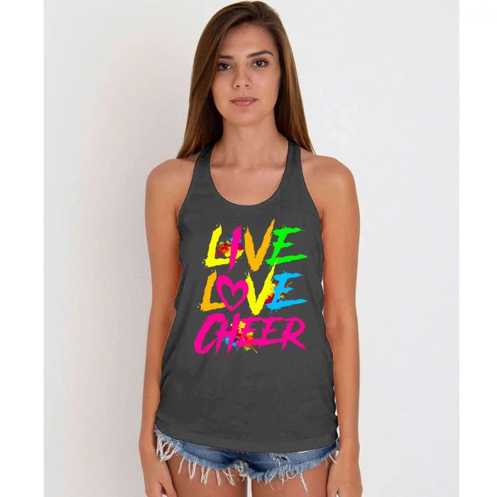 Happy Funny Live Love Cheer Cute Cheerleader Women's Knotted Racerback Tank