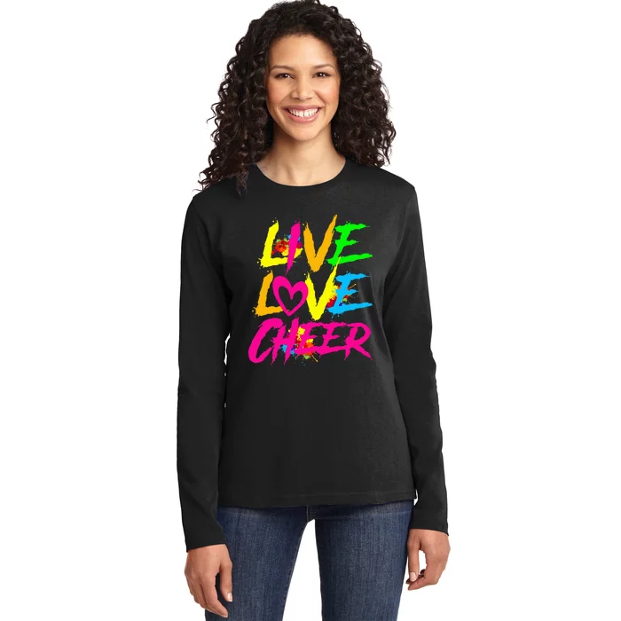 Happy Funny Live Love Cheer Cute Cheerleader Ladies Long Sleeve Shirt