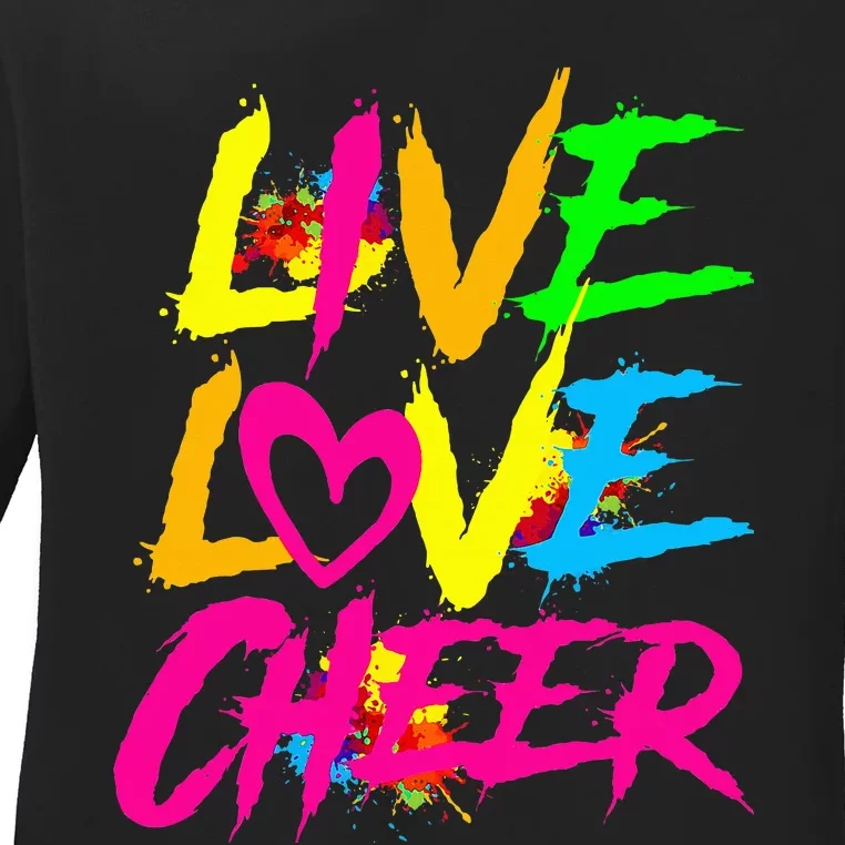 Happy Funny Live Love Cheer Cute Cheerleader Ladies Long Sleeve Shirt