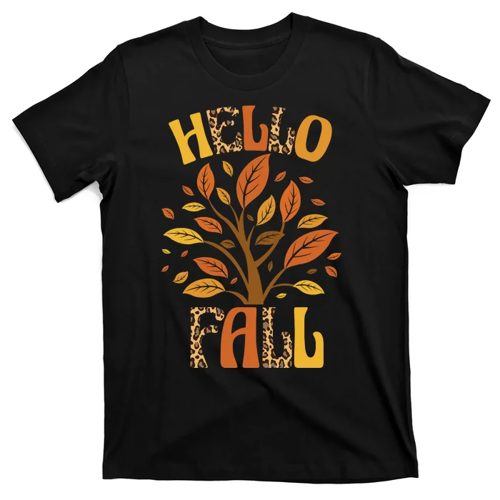 Hello Fall Leopard Season Nature T-Shirt