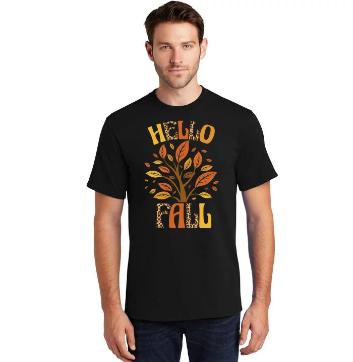 Hello Fall Leopard Season Nature Tall T-Shirt