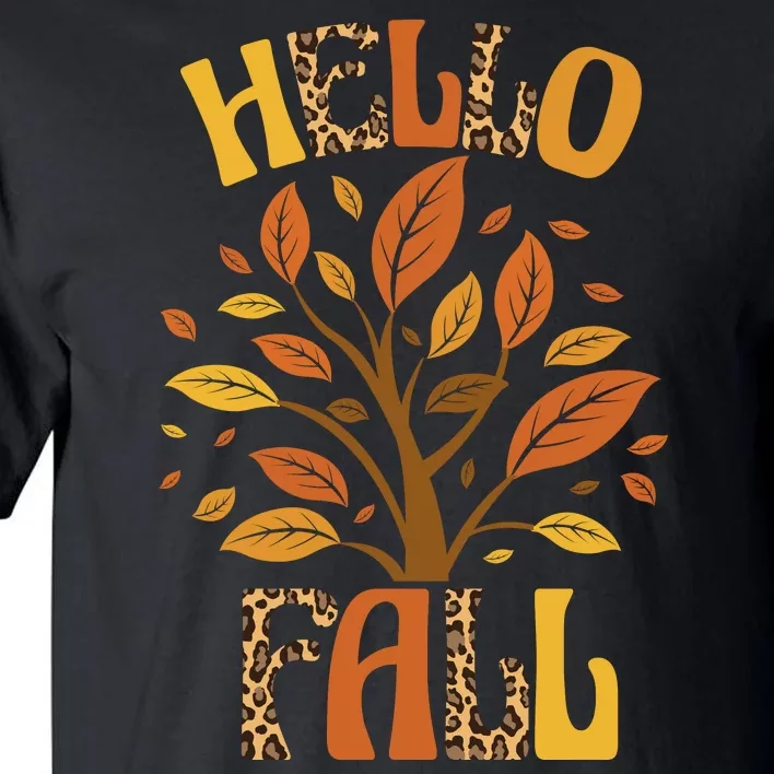 Hello Fall Leopard Season Nature Tall T-Shirt