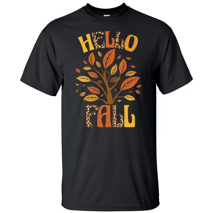 Hello Fall Leopard Season Nature Tall T-Shirt