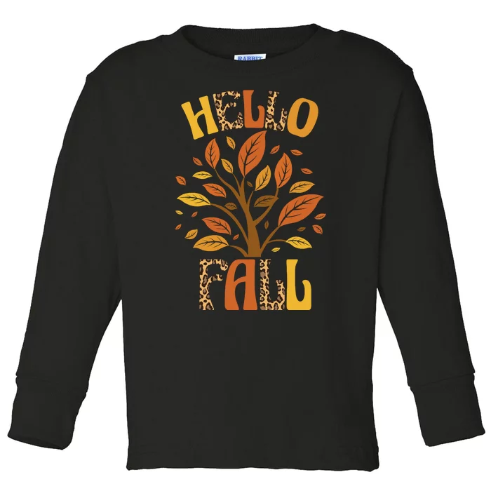 Hello Fall Leopard Season Nature Toddler Long Sleeve Shirt