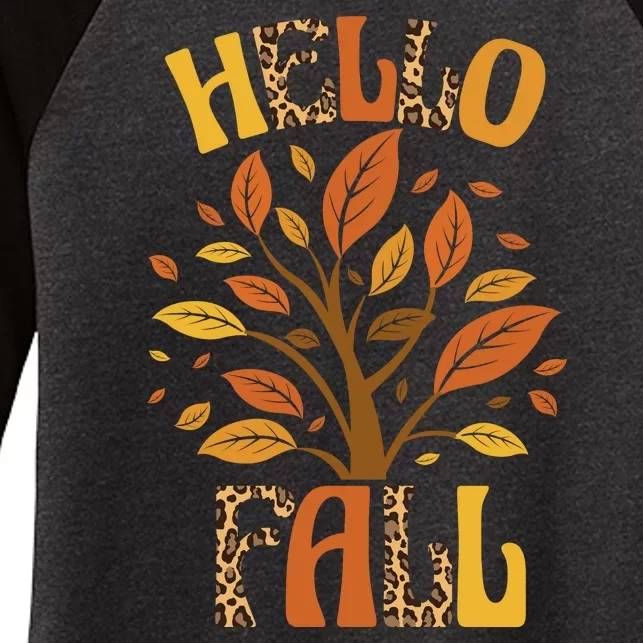 Hello Fall Leopard Season Nature Women's Tri-Blend 3/4-Sleeve Raglan Shirt