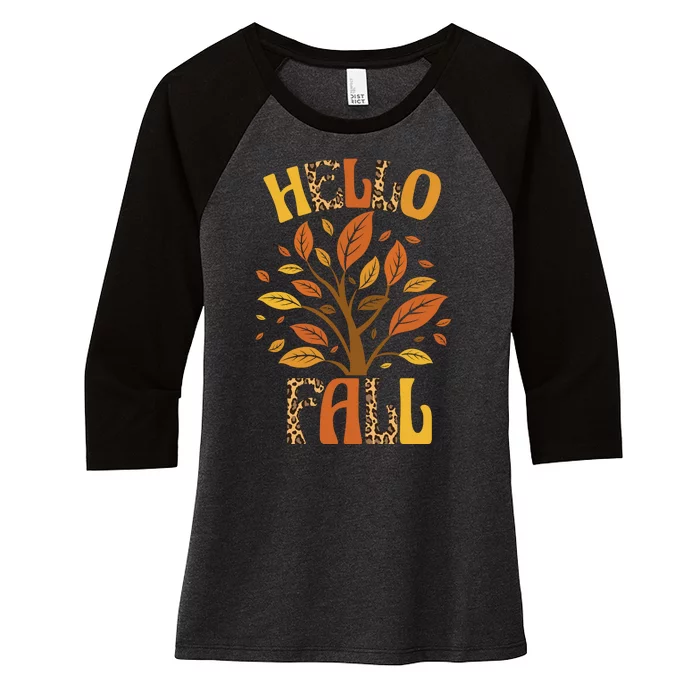 Hello Fall Leopard Season Nature Women's Tri-Blend 3/4-Sleeve Raglan Shirt