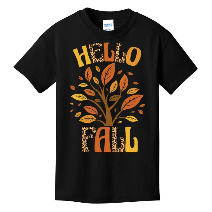 Hello Fall Leopard Season Nature Kids T-Shirt