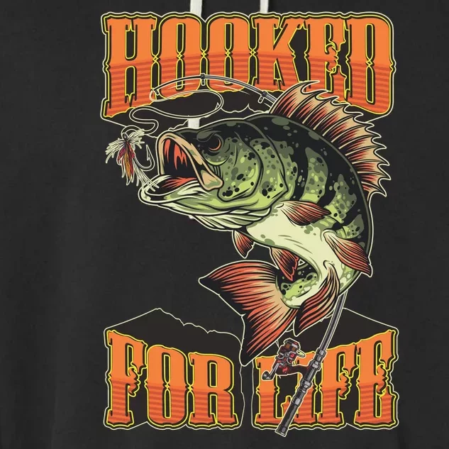 Hooked For Life Funny Fishing Bass Fish Design Garment-Dyed Fleece Hoodie