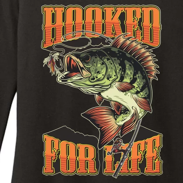 Hooked For Life Funny Fishing Bass Fish Design Womens CVC Long Sleeve Shirt