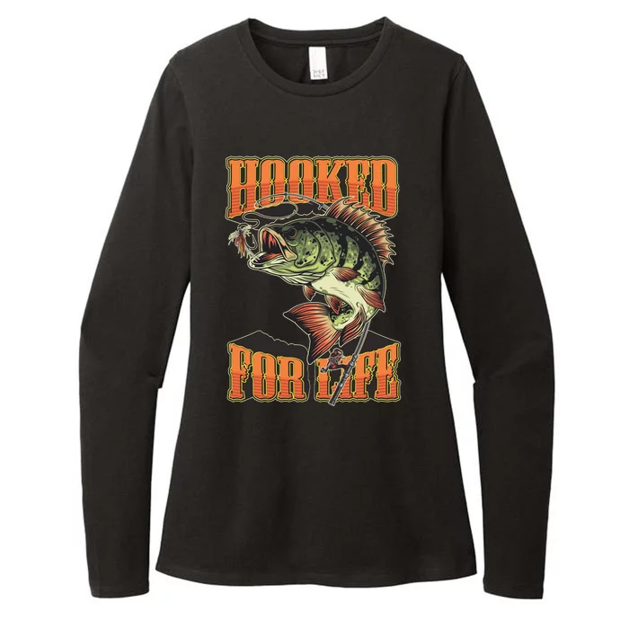 Hooked For Life Funny Fishing Bass Fish Design Womens CVC Long Sleeve Shirt