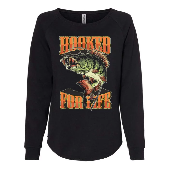 Hooked For Life Funny Fishing Bass Fish Design Womens California Wash Sweatshirt