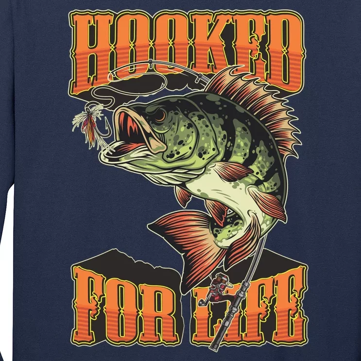 Hooked For Life Funny Fishing Bass Fish Design Long Sleeve Shirt