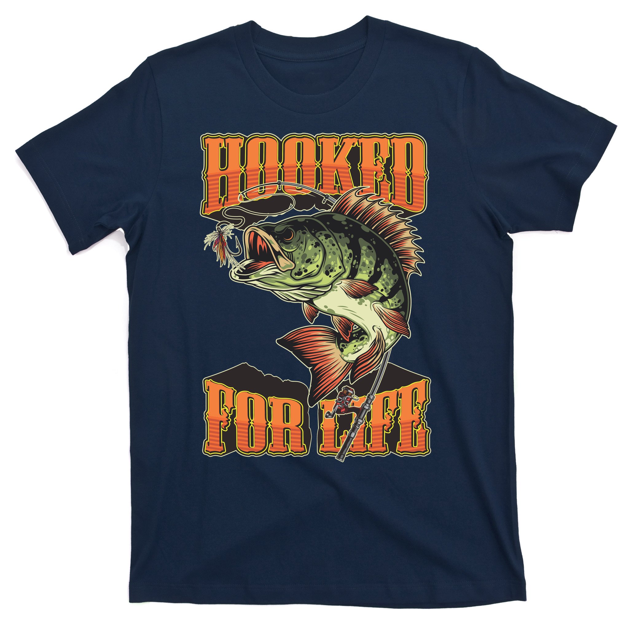 Teeshirtpalace Hooked for Life Funny Fishing Bass Fish Design T-Shirt