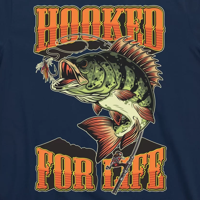 Teeshirtpalace Hooked for Life Funny Fishing Bass Fish Design T-Shirt