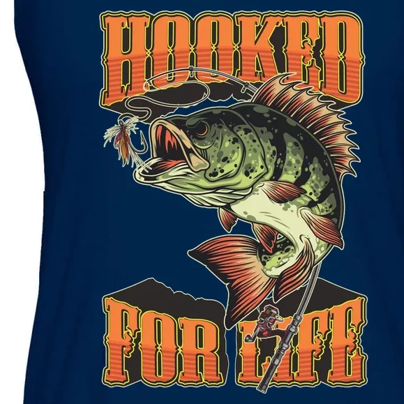 Hooked For Life Funny Fishing Bass Fish Design Ladies Essential Flowy Tank