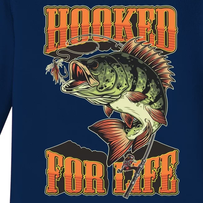 Hooked For Life Funny Fishing Bass Fish Design Baby Long Sleeve Bodysuit