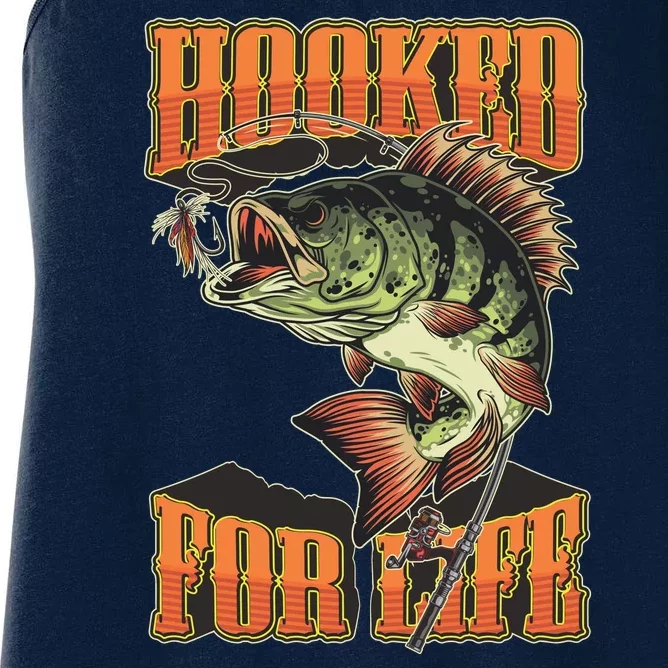 Hooked For Life Funny Fishing Bass Fish Design Women's Racerback Tank