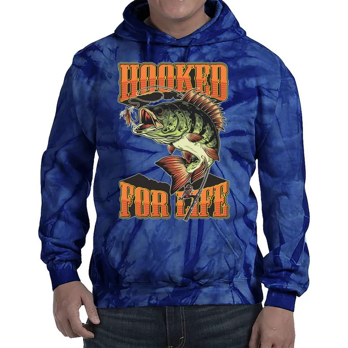 Hooked For Life Funny Fishing Bass Fish Design Tie Dye Hoodie