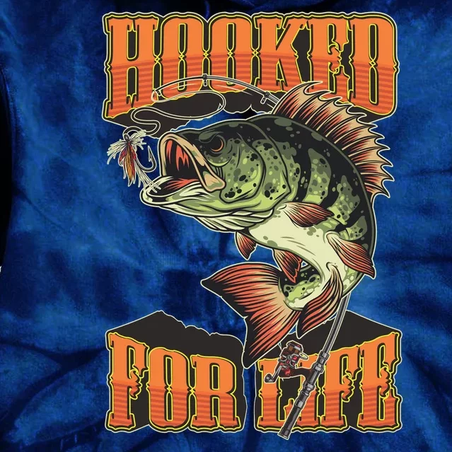 Hooked For Life Funny Fishing Bass Fish Design Tie Dye Hoodie