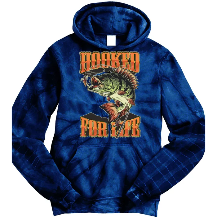 Hooked For Life Funny Fishing Bass Fish Design Tie Dye Hoodie