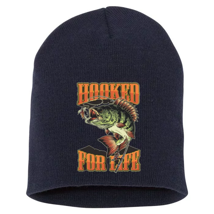 Hooked For Life Funny Fishing Bass Fish Design Short Acrylic Beanie