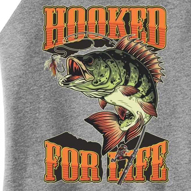 Hooked For Life Funny Fishing Bass Fish Design Women’s Perfect Tri Rocker Tank