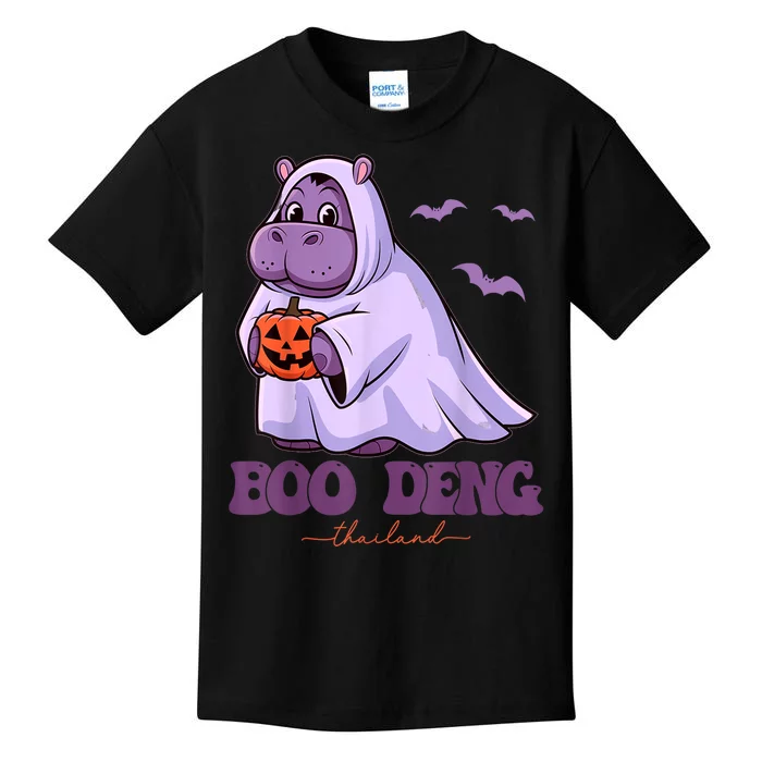 Halloween Funny Moo Deng Cute Baby Pygmy Hippo Bouncy Pig In Thai Gift Kids T-Shirt