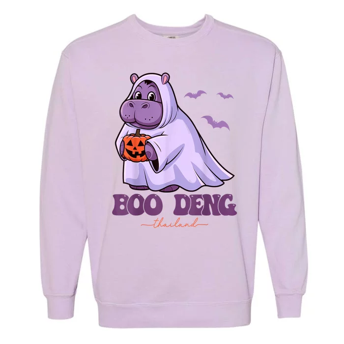 Halloween Funny Moo Deng Cute Baby Pygmy Hippo Bouncy Pig In Thai Gift Garment-Dyed Sweatshirt