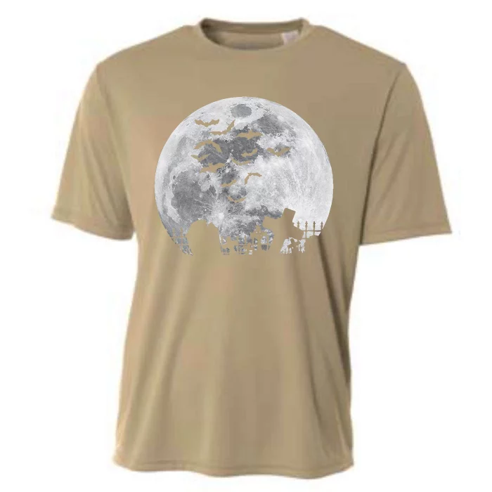 Halloween Full Moon Cemetery Graveyard Spooky Bats Night Cooling Performance Crew T-Shirt